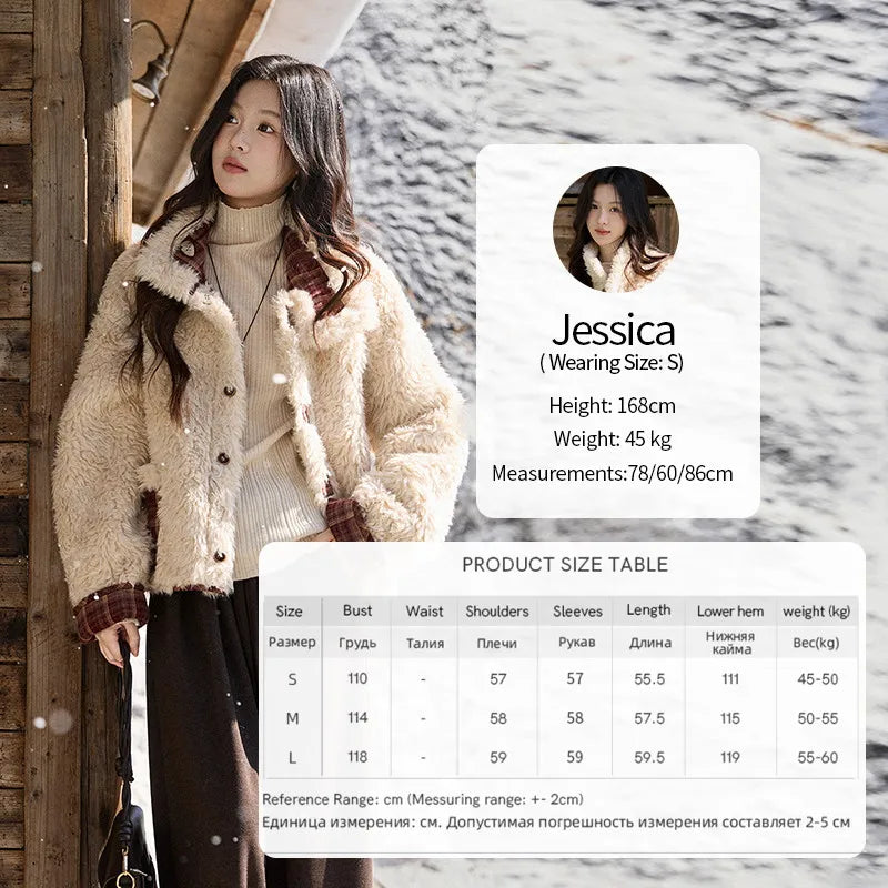 Mishow Reversible Red Plaid Lamb Wool Coat MXE93W1009