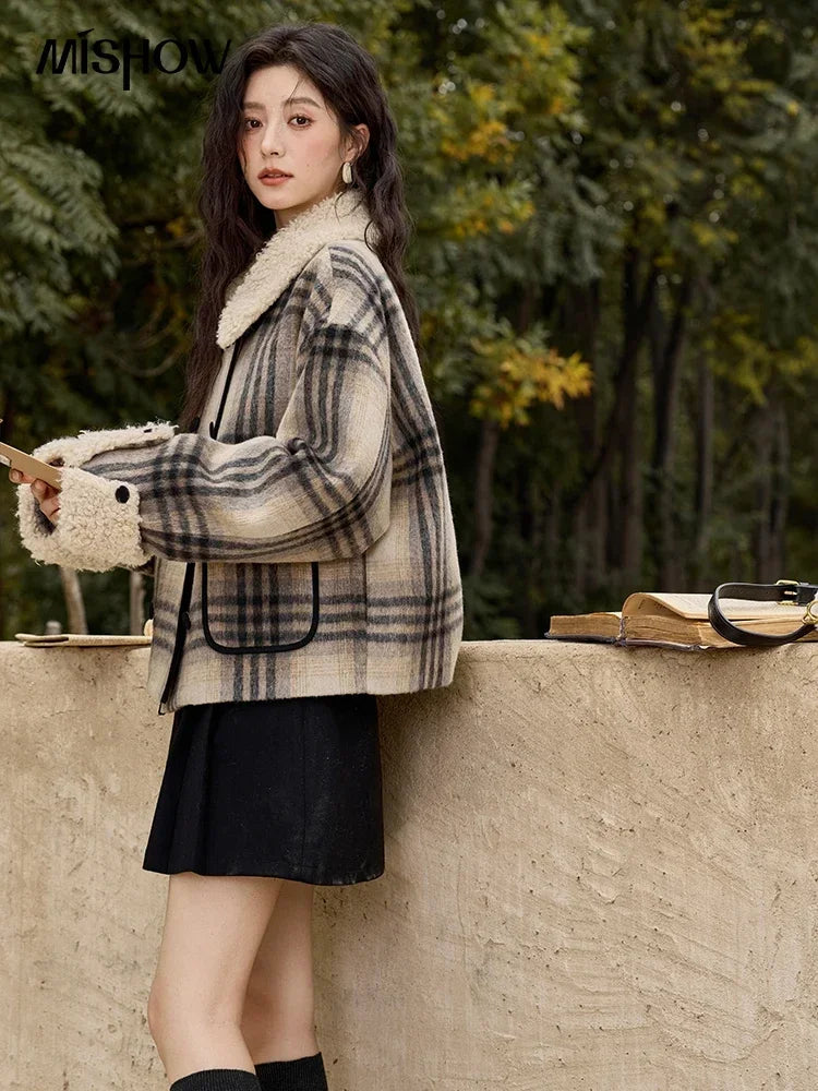 Mishow Retro Plaid Lamb Wool Tweed Jacket MXD56W0536