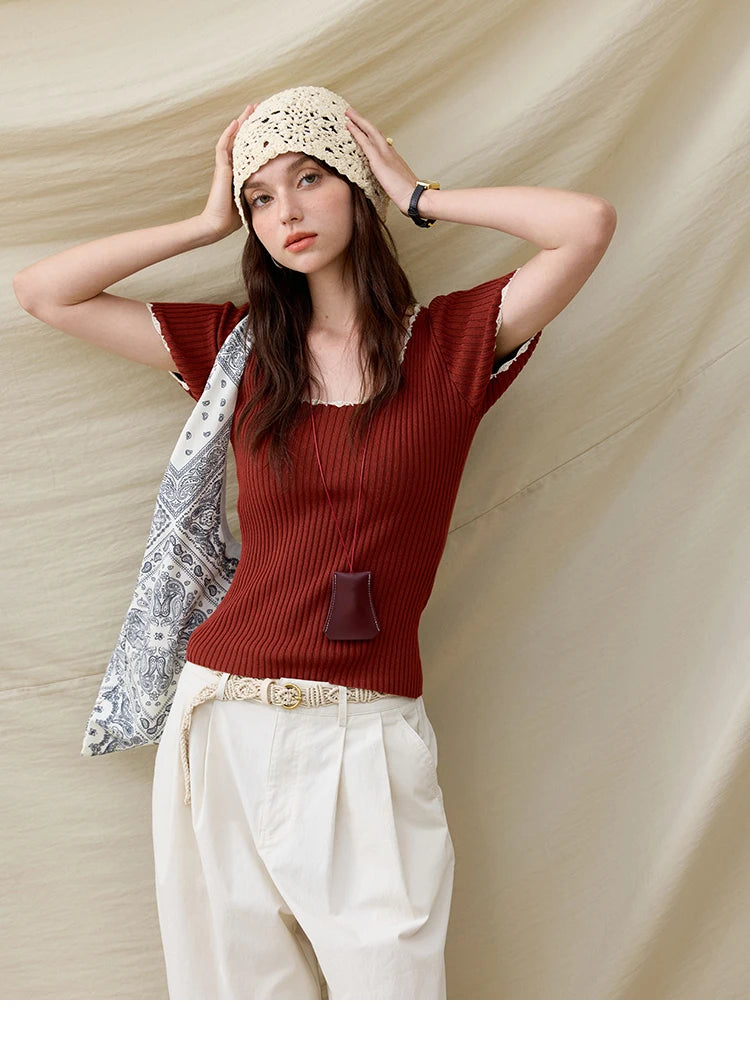 Mishow Office Lady Lace Collar Contrast Hook Top MXE33Z1218