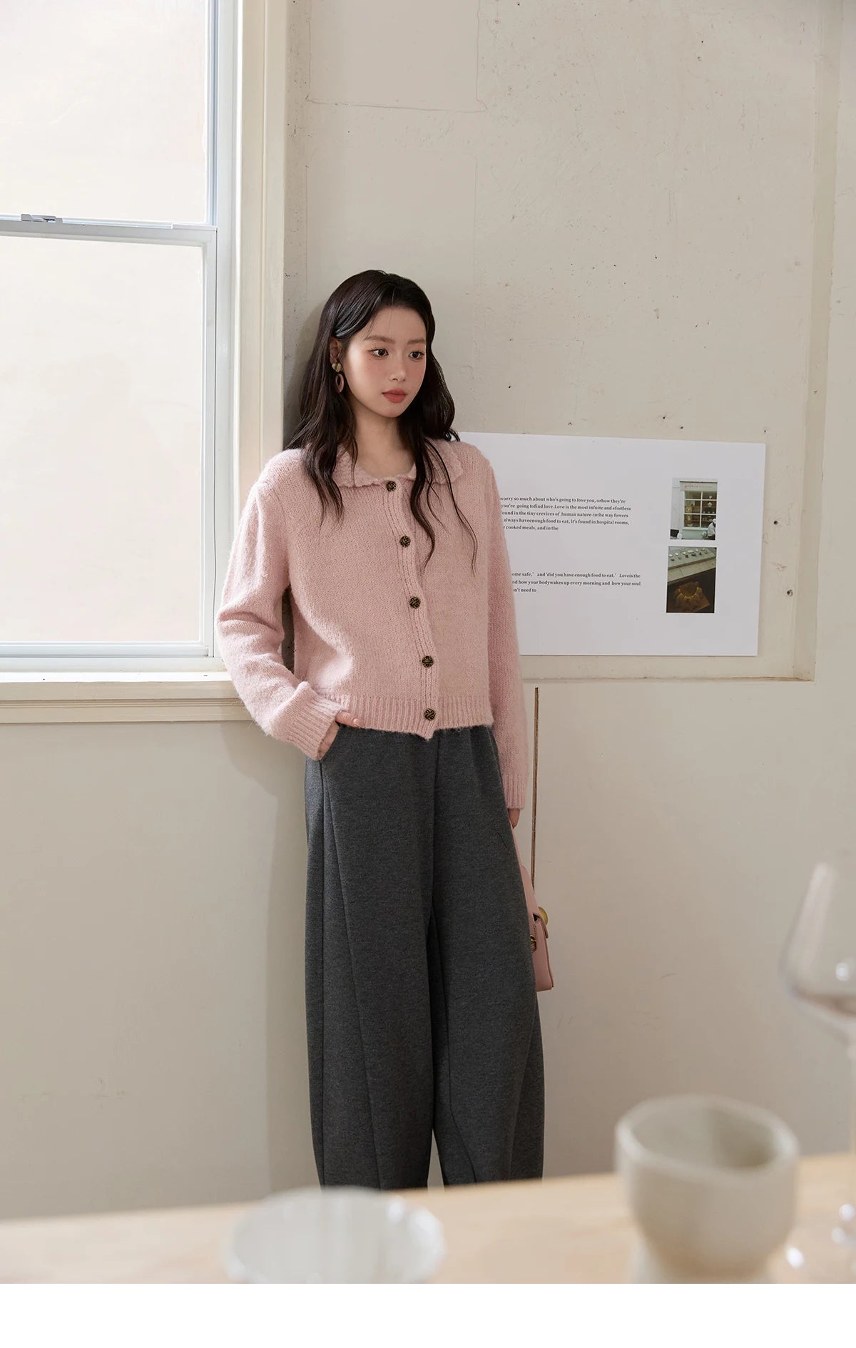 Mishow Pink French Turn-Down Collar Cardigan MXE48Z2569