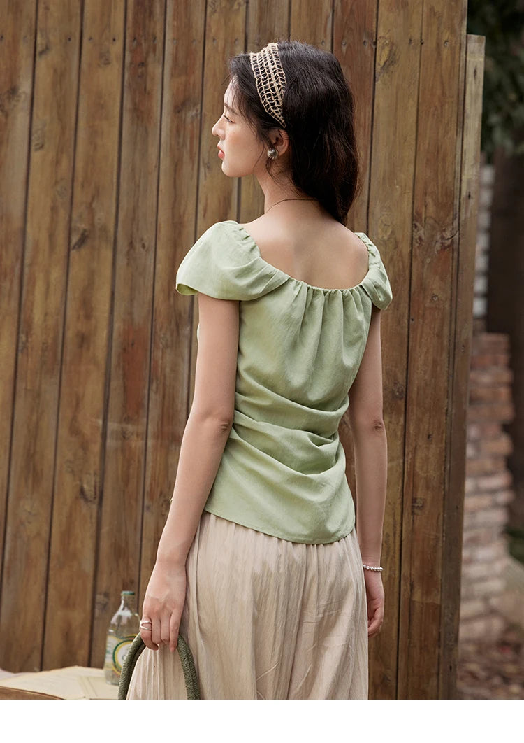MISHOW Short Flying Sleeve Blouse Square Collar Slimming MXE34X1804