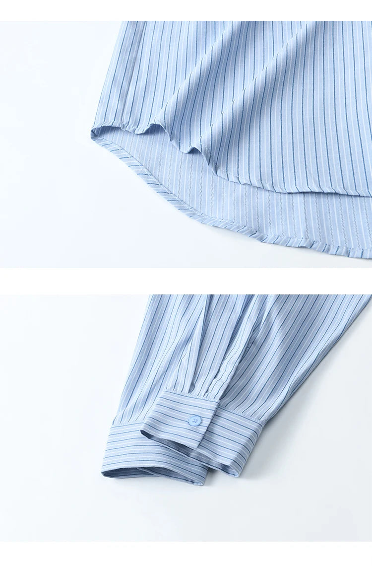 MISHOW Blue Striped Shirt Pocket Turn-Down Collar MXE11C0399