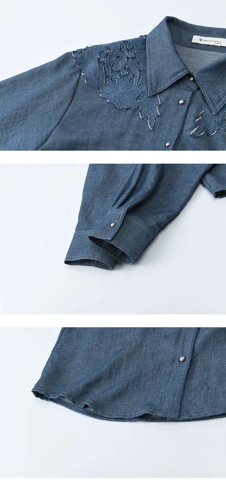 MISHOW Blue Shirt Hollowed Out Patchwork Embroidery Imitation Denim MXE46C2410