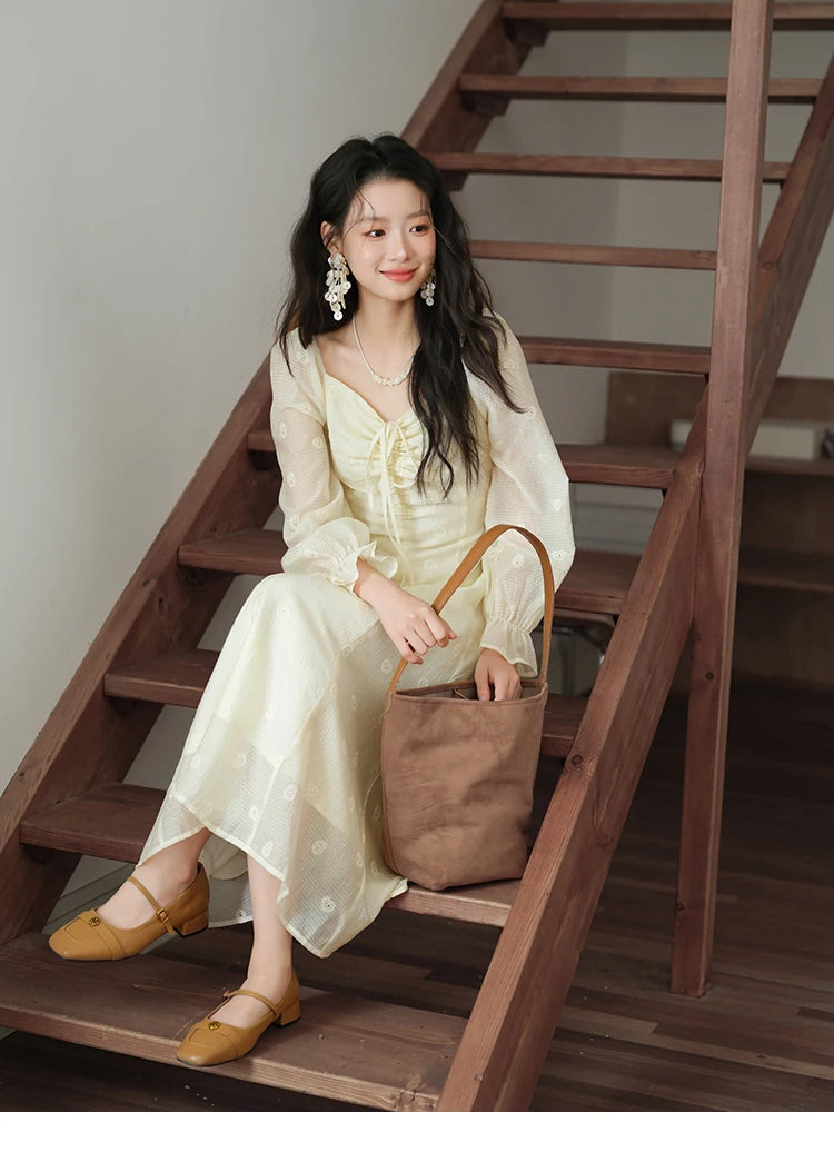 Mishow Cashew Flower Embroidered V-Neck Drawstring Dress MXE41L2387