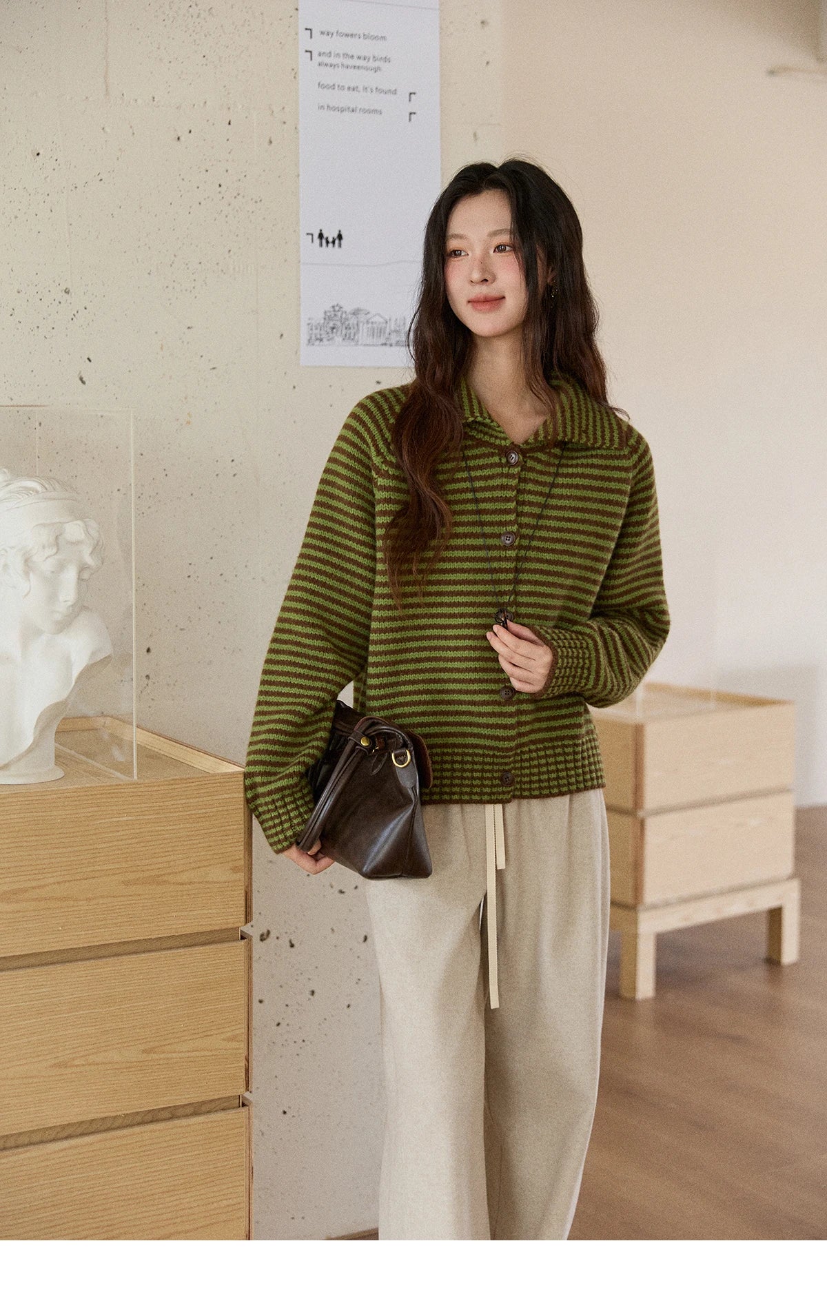Mishow Striped Stand Collar Raglan Cardigan MXE88Z2690