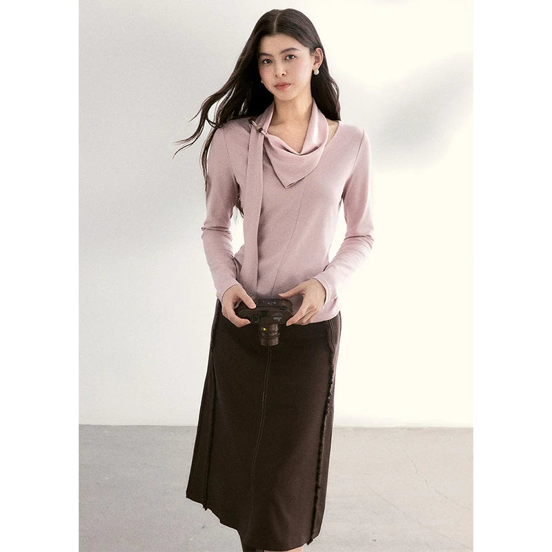 Mishow Pink Scarf Neck Color Collision Bead Top MXF108Z1025