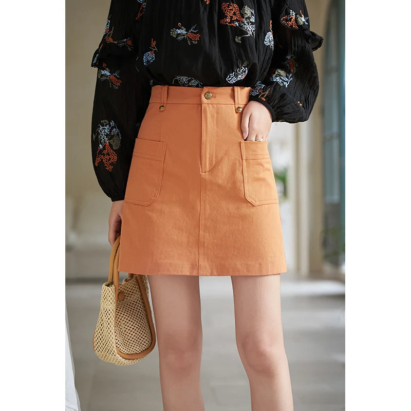 Mishow Orange High Waist Slim A-Line Pocket Skirt MXD13B0264