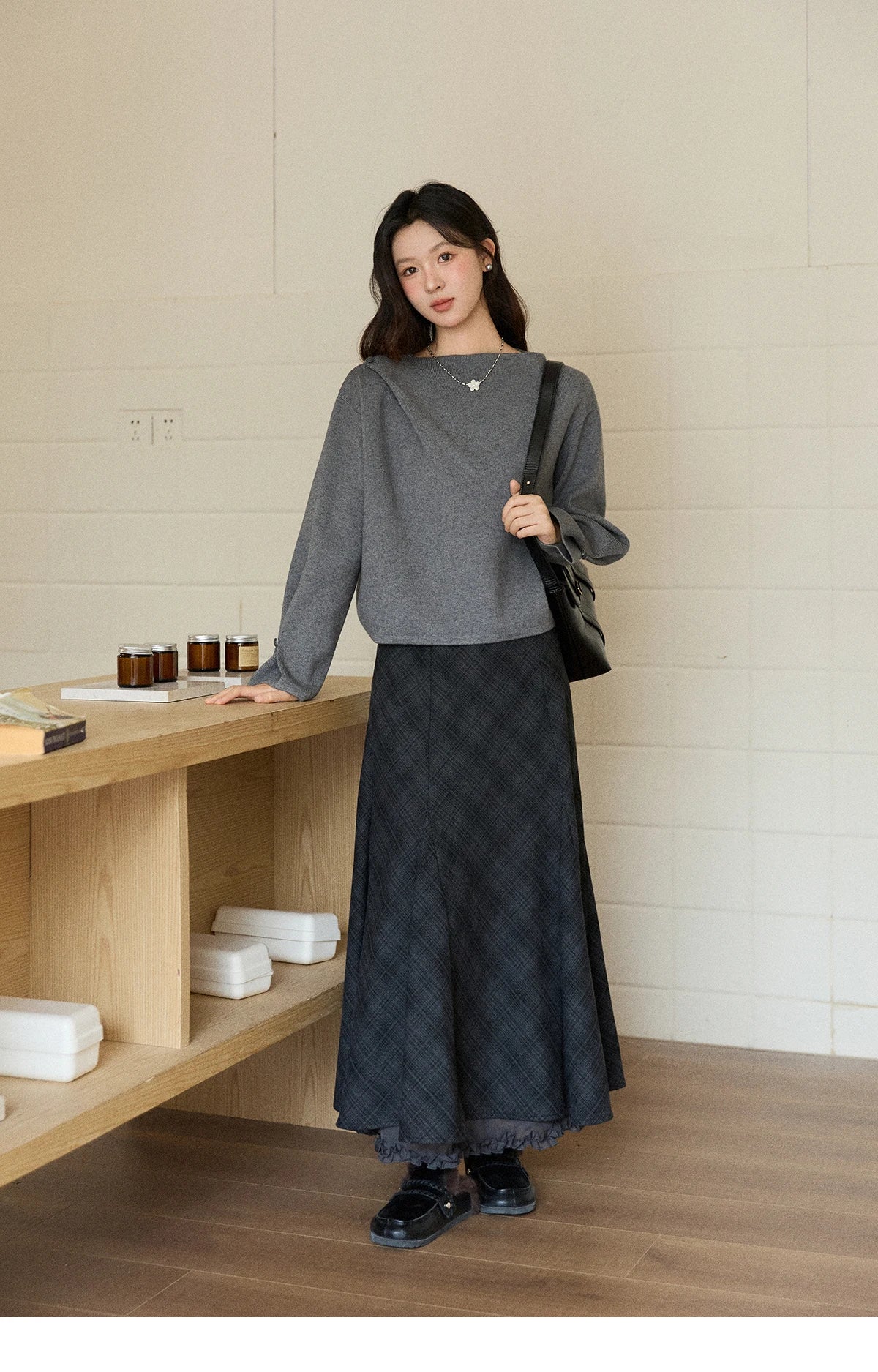 Mishow Gray French Diagonal Placket Knit Pullover MXE86Z2744