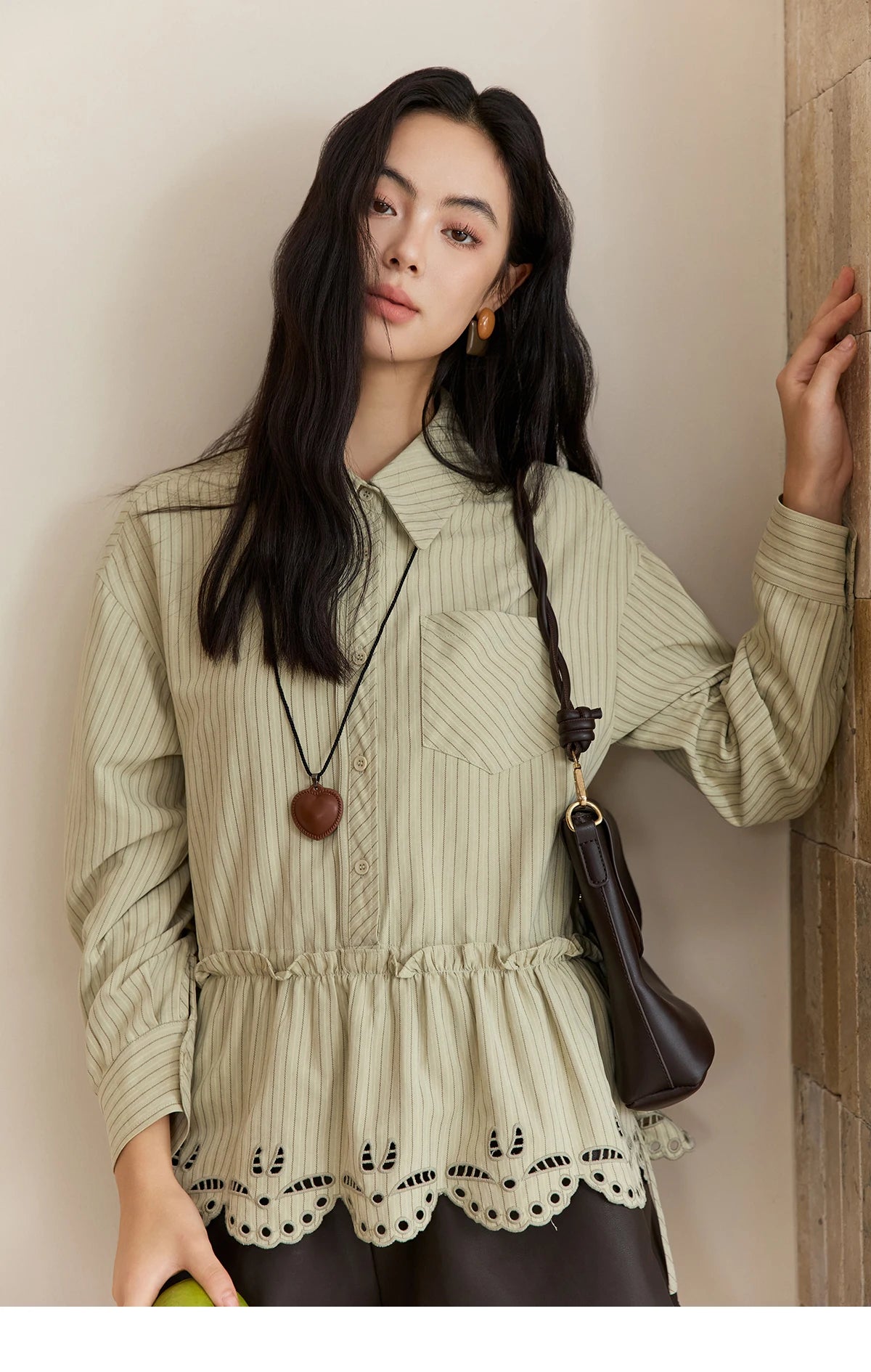 MISHOW Women's Green Striped Shirt MXE49C2414