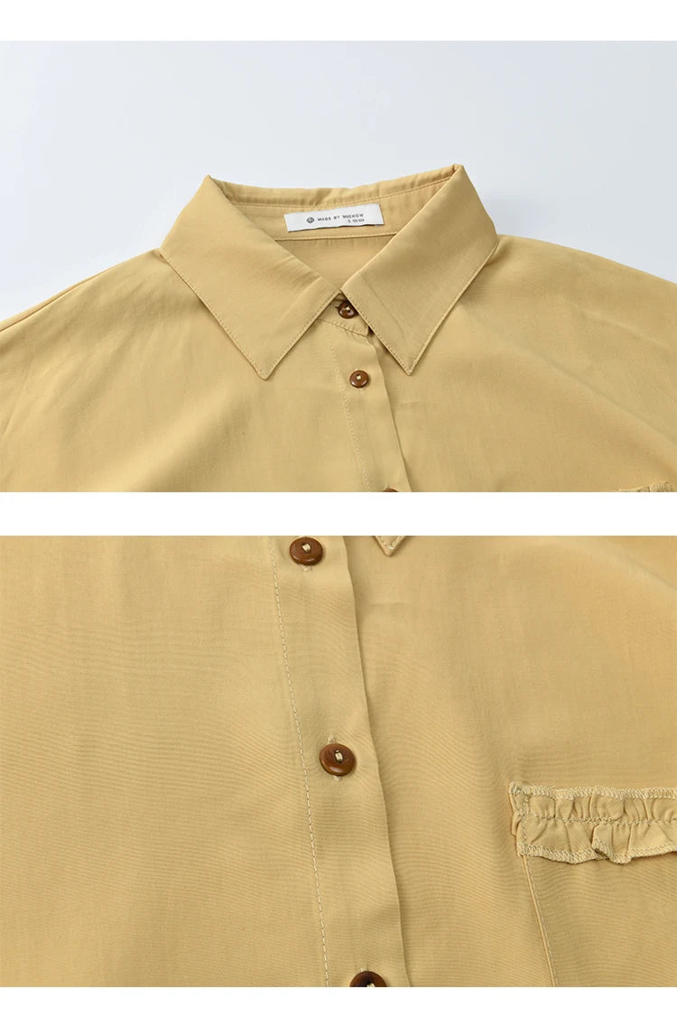 MISHOW Yellow Drawstring Waist Shirt Lapel Lantern Sleeve MXE42C2368