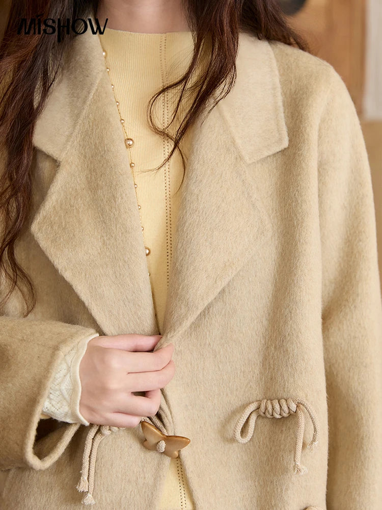 Mishow 100% Wool Retro Apricot Double-Faced Butterfly Button Coat MXE51W0887