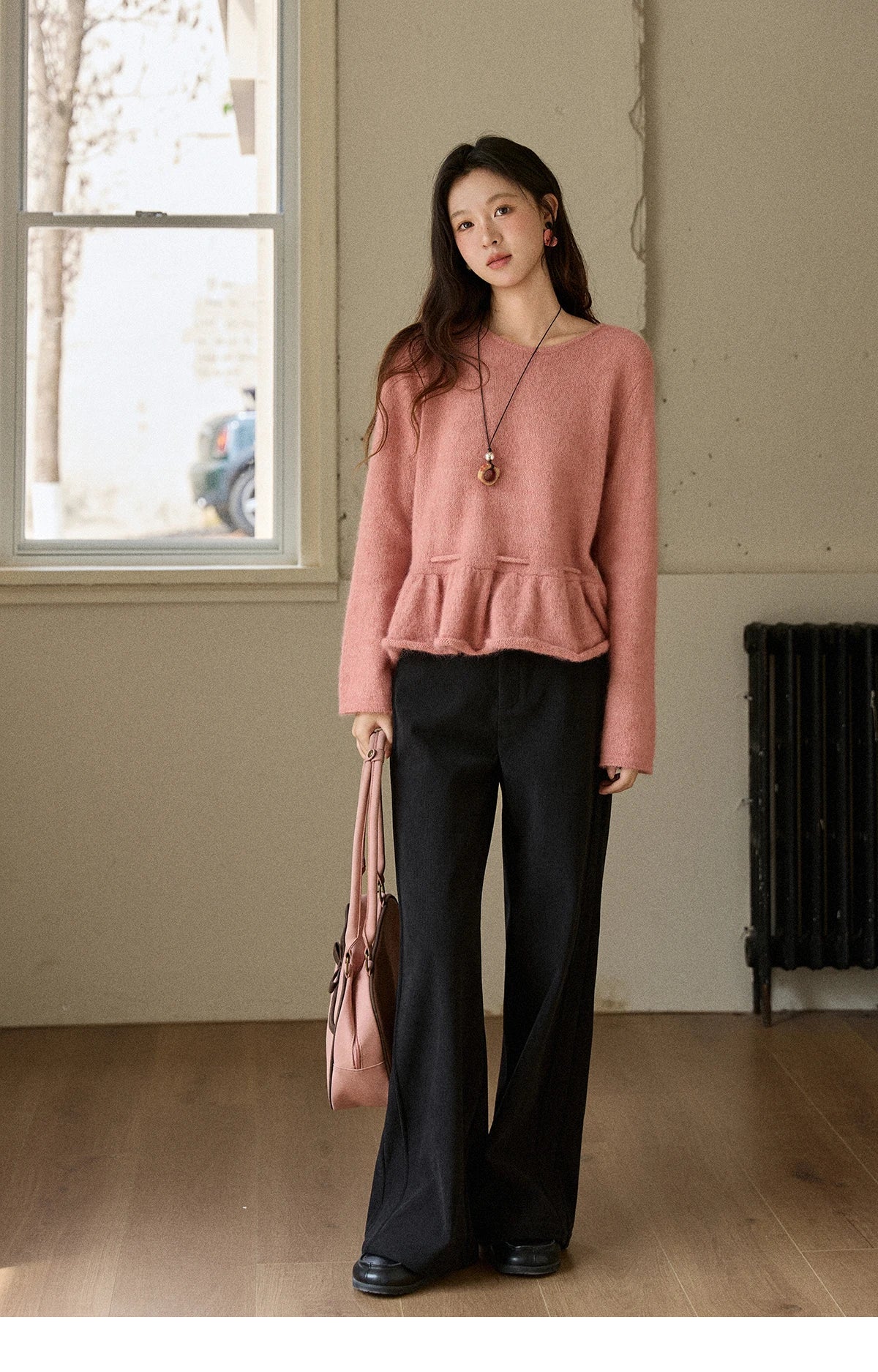 Mishow French Pink Ruffled Hem Pullover with Drawstring Belt MXE90Z2824