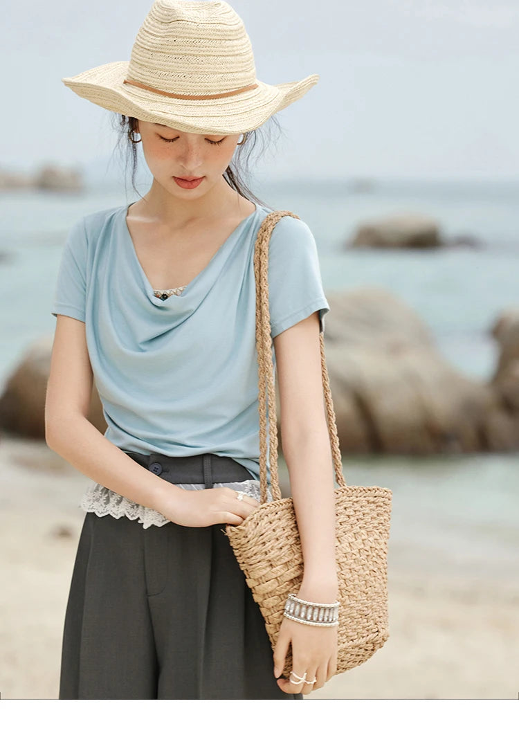 Mishow Swing Collar Shell Ribbon Tee MXE33T0524