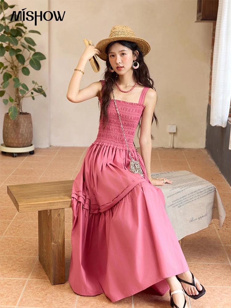 Mishow Square Collar Pocket High Waist Dress MXE36L2319