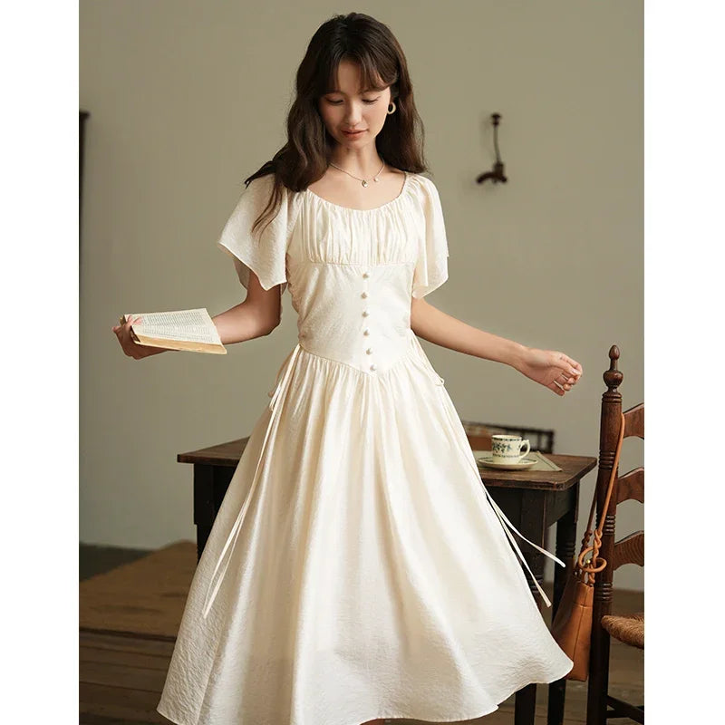 Mishow French Square Collar Butterfly Sleeve Dress MXC38L1407
