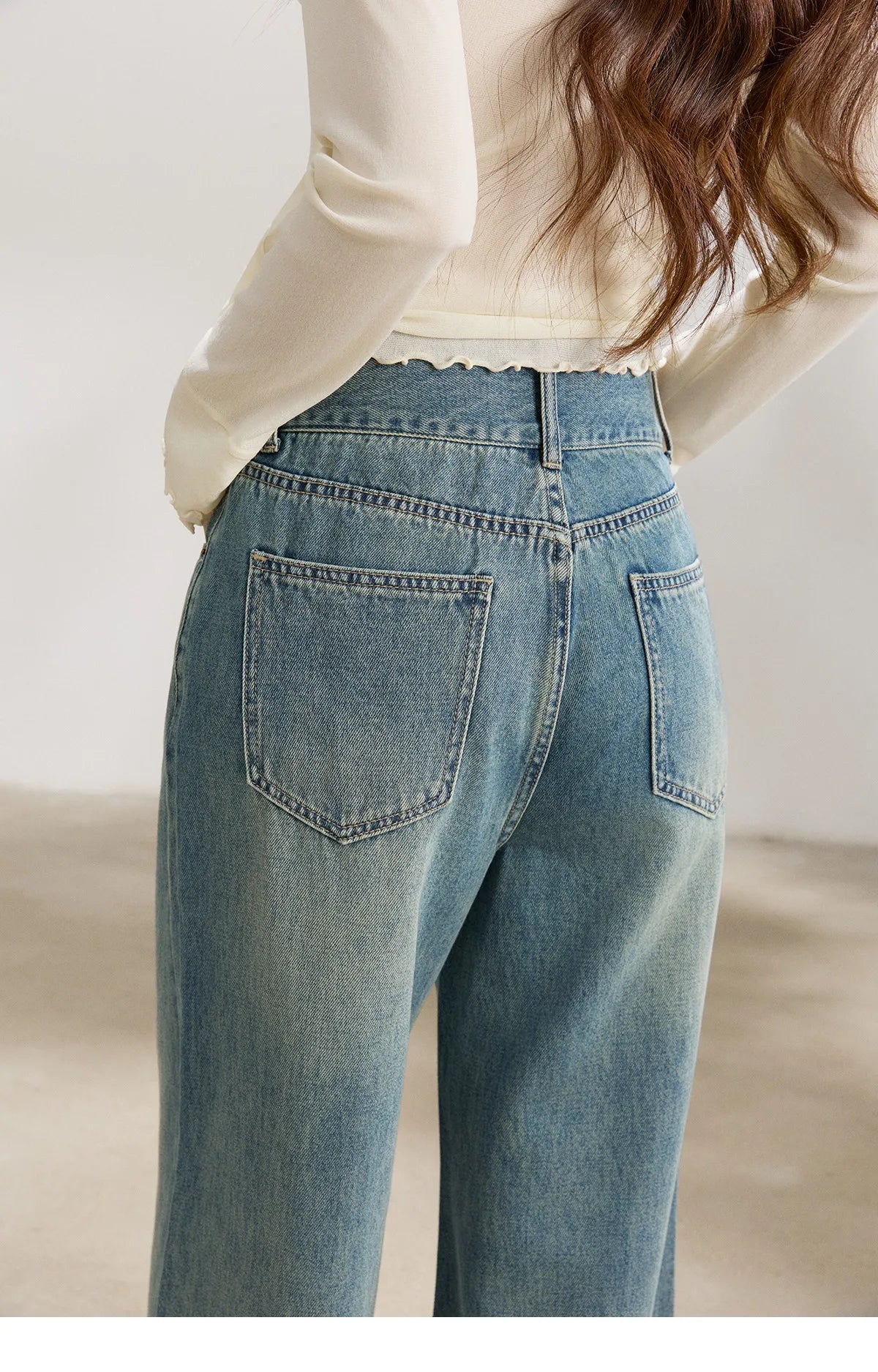 Mishow Vintage Blue Two-Button Wide Leg Jeans MXF108K1005
