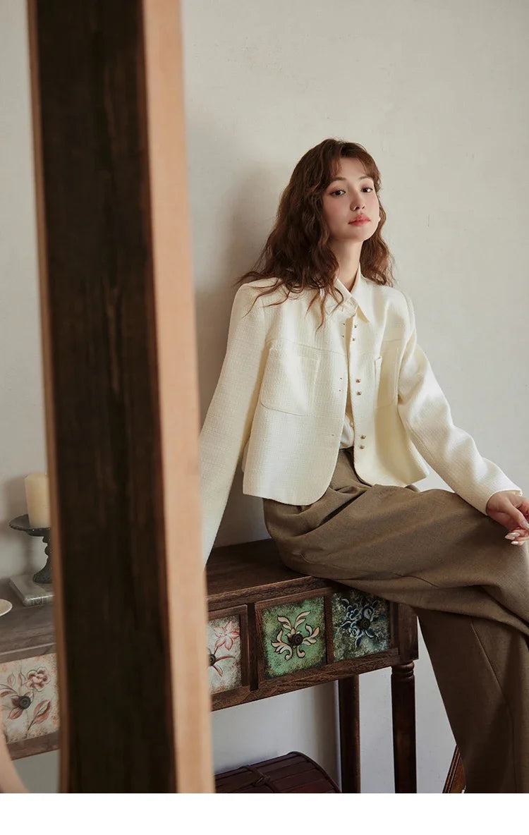 Mishow Retro Round Neck Gold Button Jacket MXC44W0072