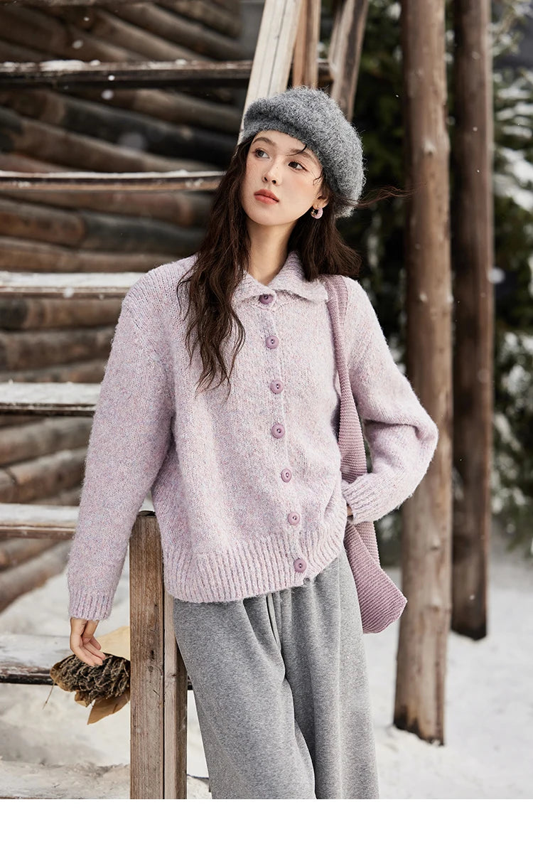 Mishow Turn Down Collar Wool Blend Cardigan MXD59Z1136