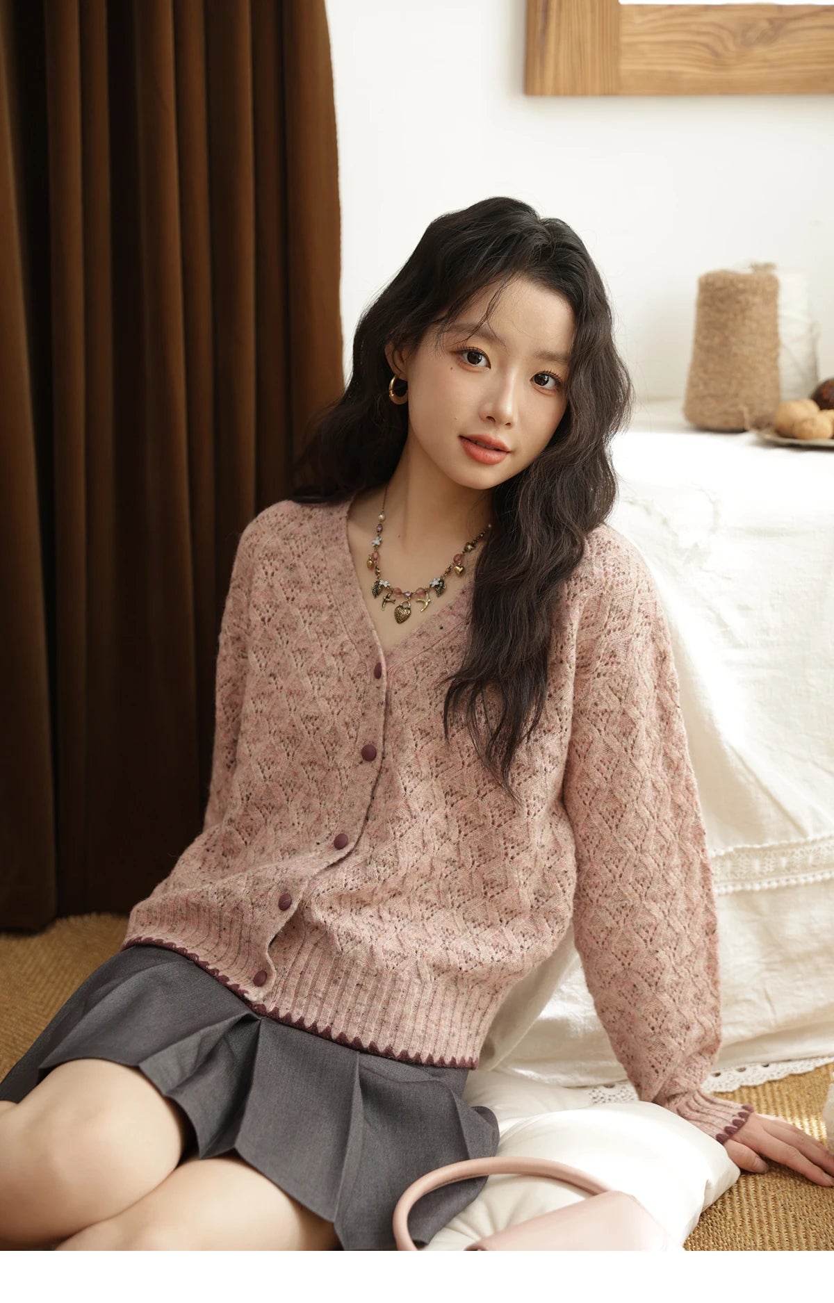 Mishow Colorful Dot Argyle Shell Embroidery Cardigan MXE44Z1364