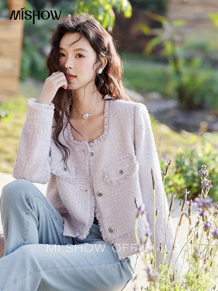 MISHOW Tassel Fragrant Coat Rose Buckle Weave Square Collar MXE13W0733