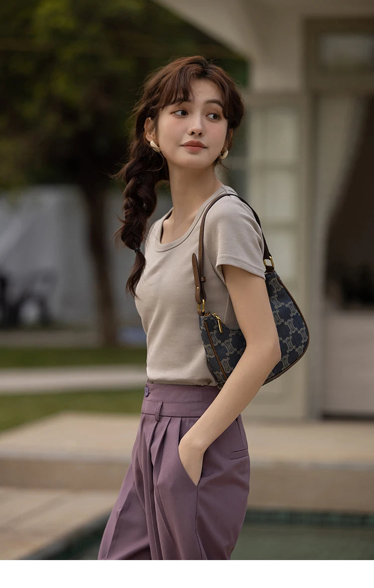 Mishow Solid Square Neck Cotton Tee MXC12T0641
