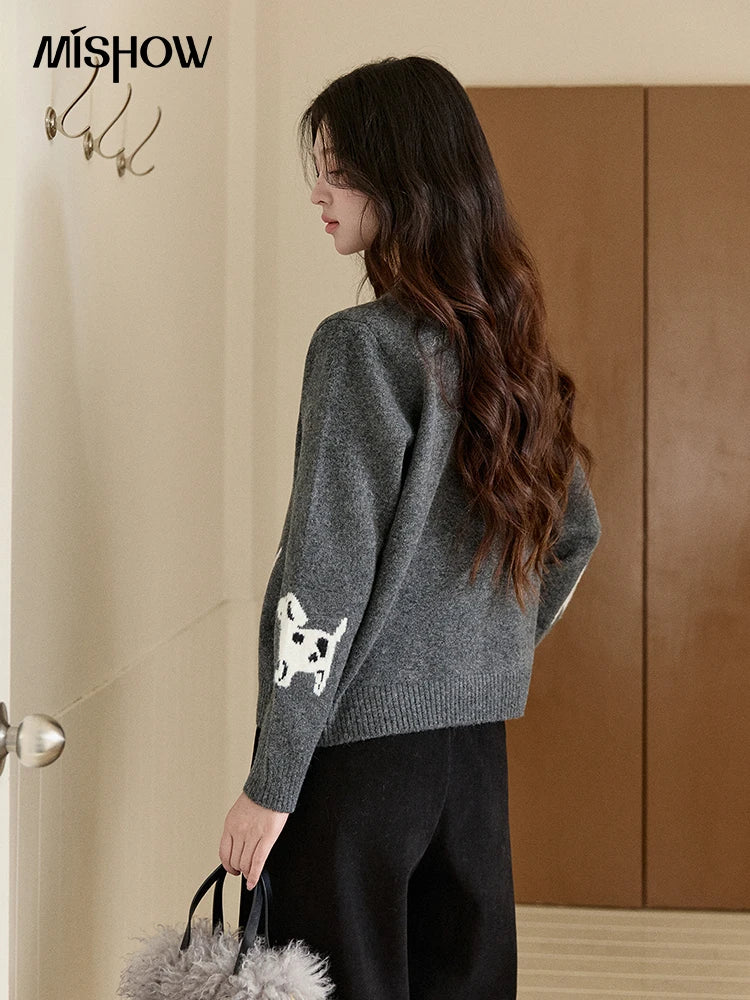 Mishow Puppy Jacquard Crew Neck Cardigan MXE93Z2950