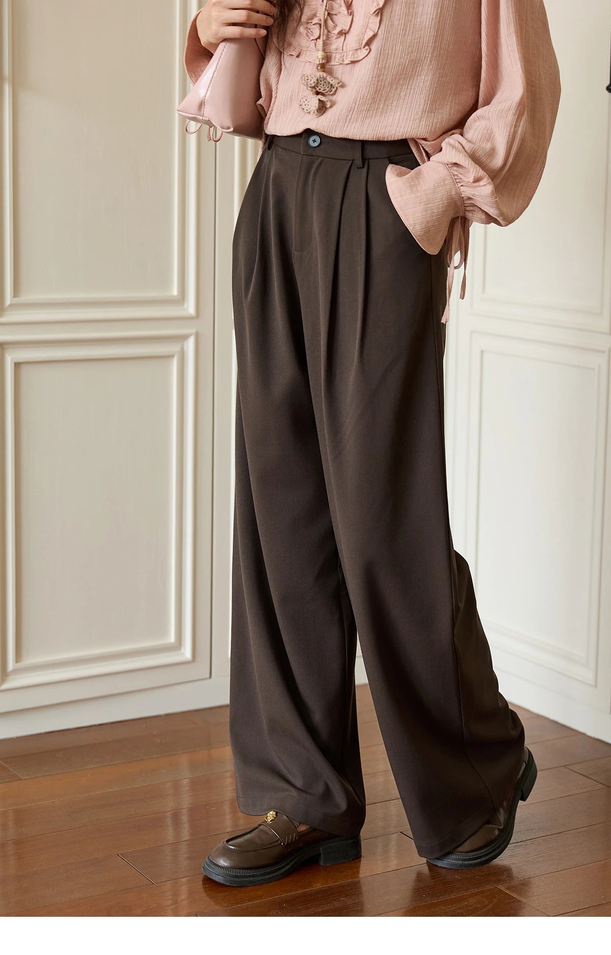 MISHOW Solid Wide-Leg Pants High-Waisted Loose Pockets MXE46K1090