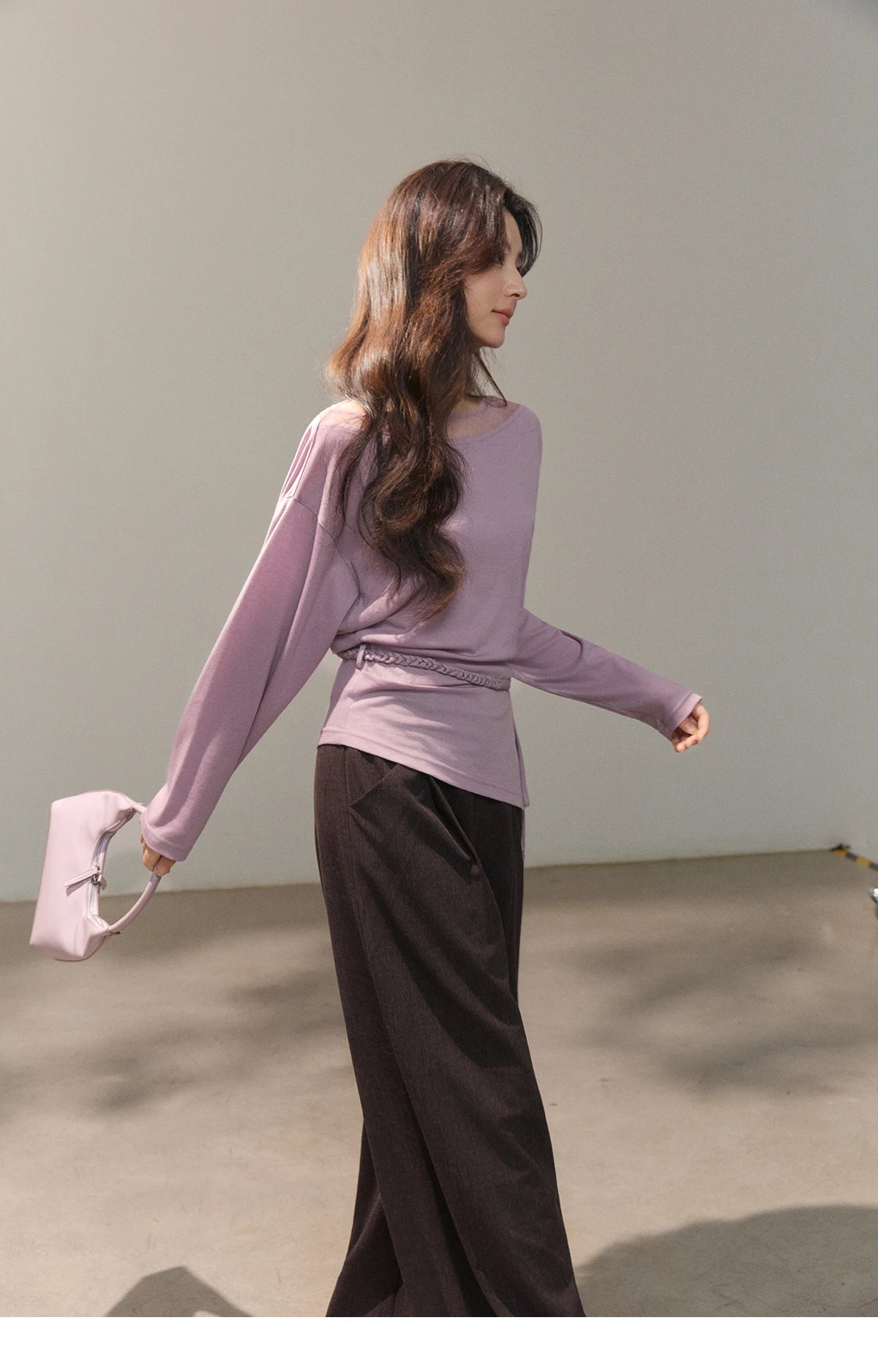 MISHOW Dark Purple Wide Leg Pants High Waist Pleated MXF13K1204