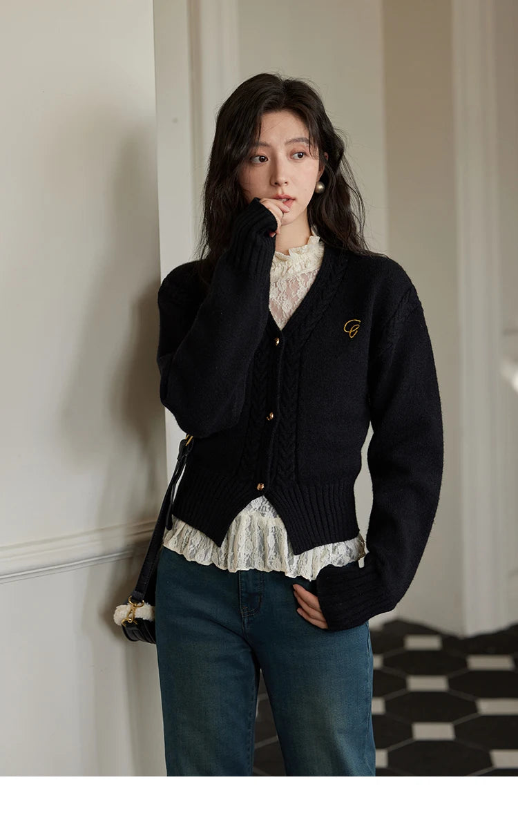 Mishow Elegant V-Neck Vintage Short Cardigan MXD48Z0848