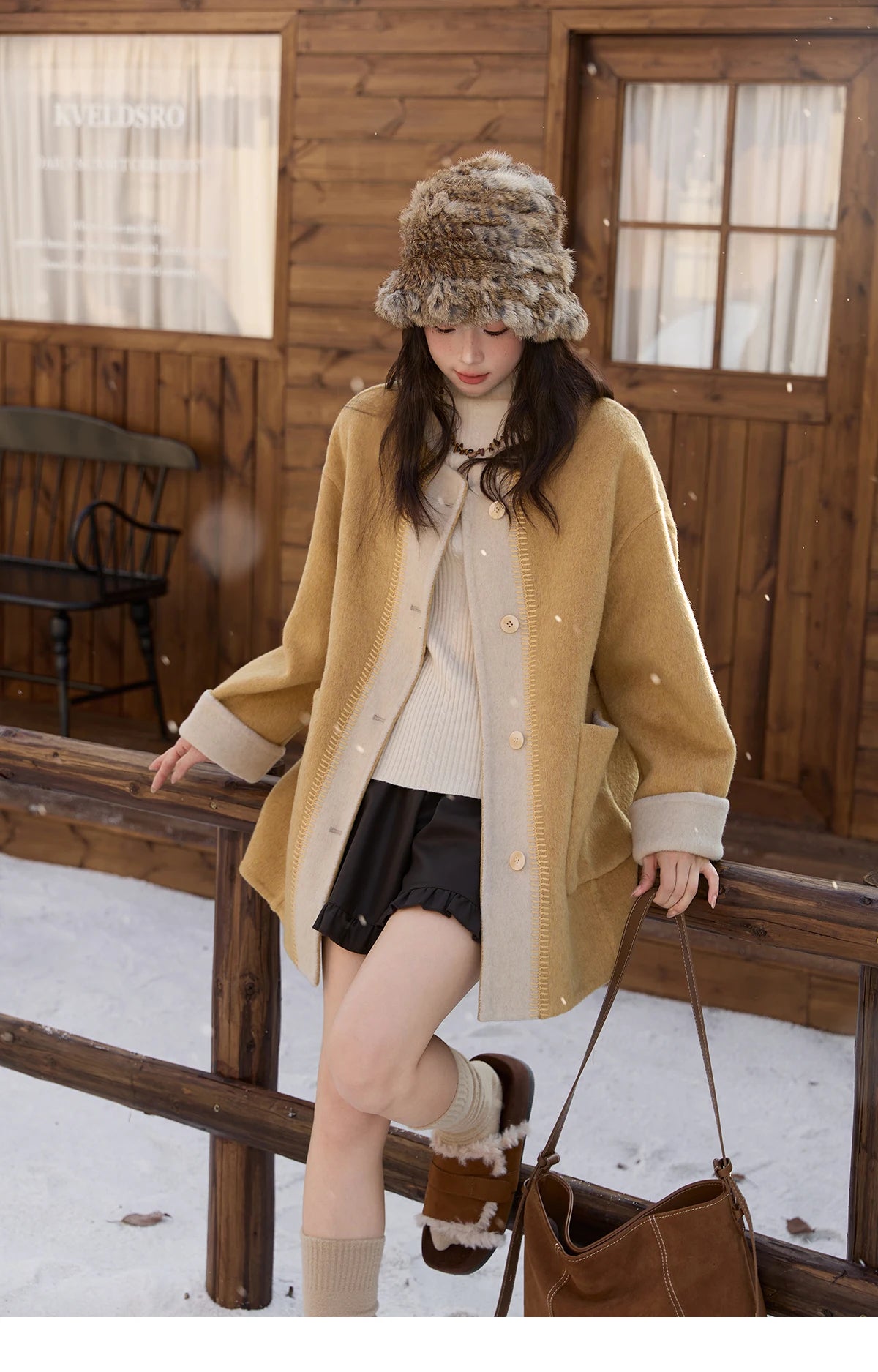 Mishow Yellow Double-Faced Contrast Color Wool Coat MXE51W0915