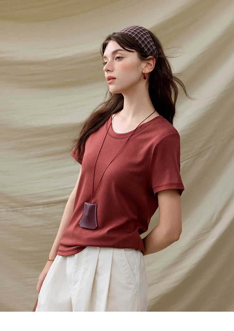 Mishow Solid Straight Shoulder Lace Trim Tee MXE31T0532