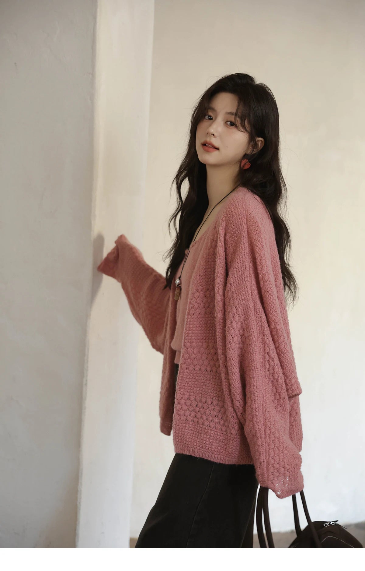 Mishow Pink Long Sleeves Cardigan with Vest Set MXE44T0737