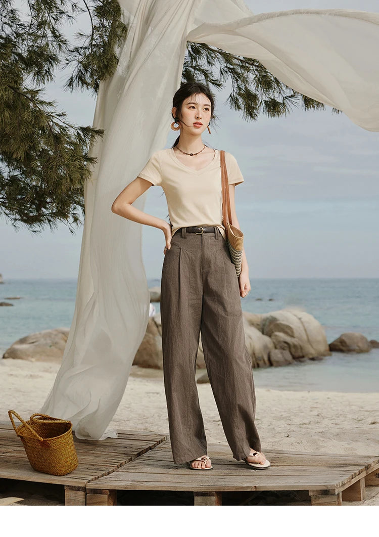 Mishow Solid V-Neck Slim Cotton Tee MXE33T0519