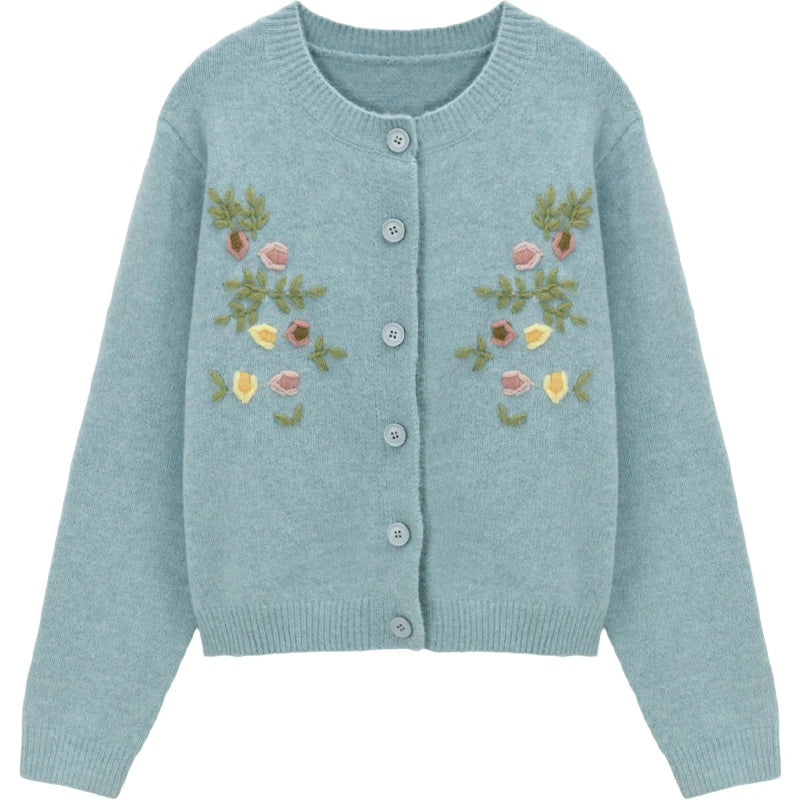Mishow Blue Floral Embroidered Wool Cardigan MXE51Z2695