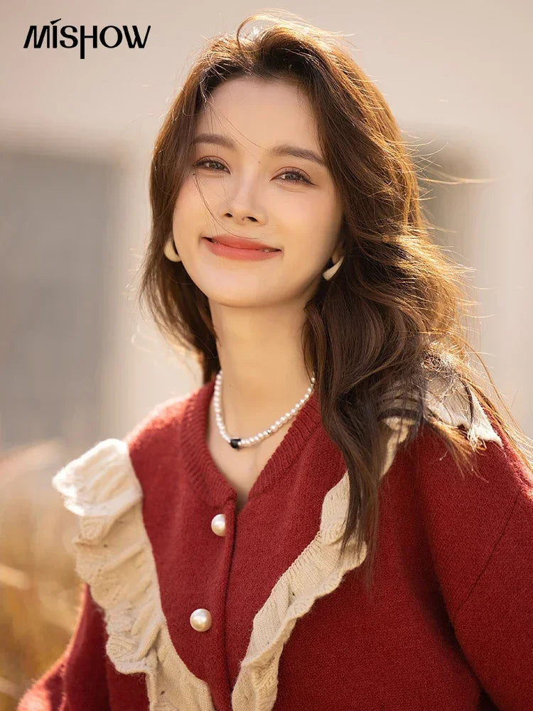 Mishow Korean Ruffle V-Neck Cardigan MXB46Z1111