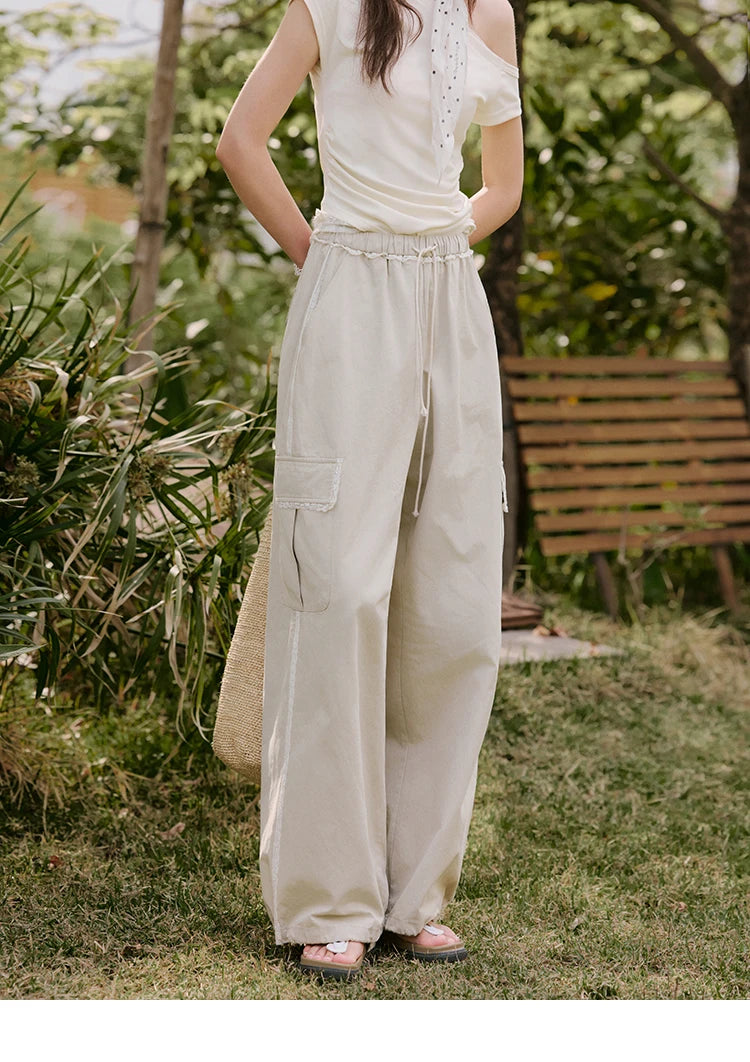MISHOW Apricot Cargo Pants Lace Patchwork Drawstring Elastic MXE33K0935