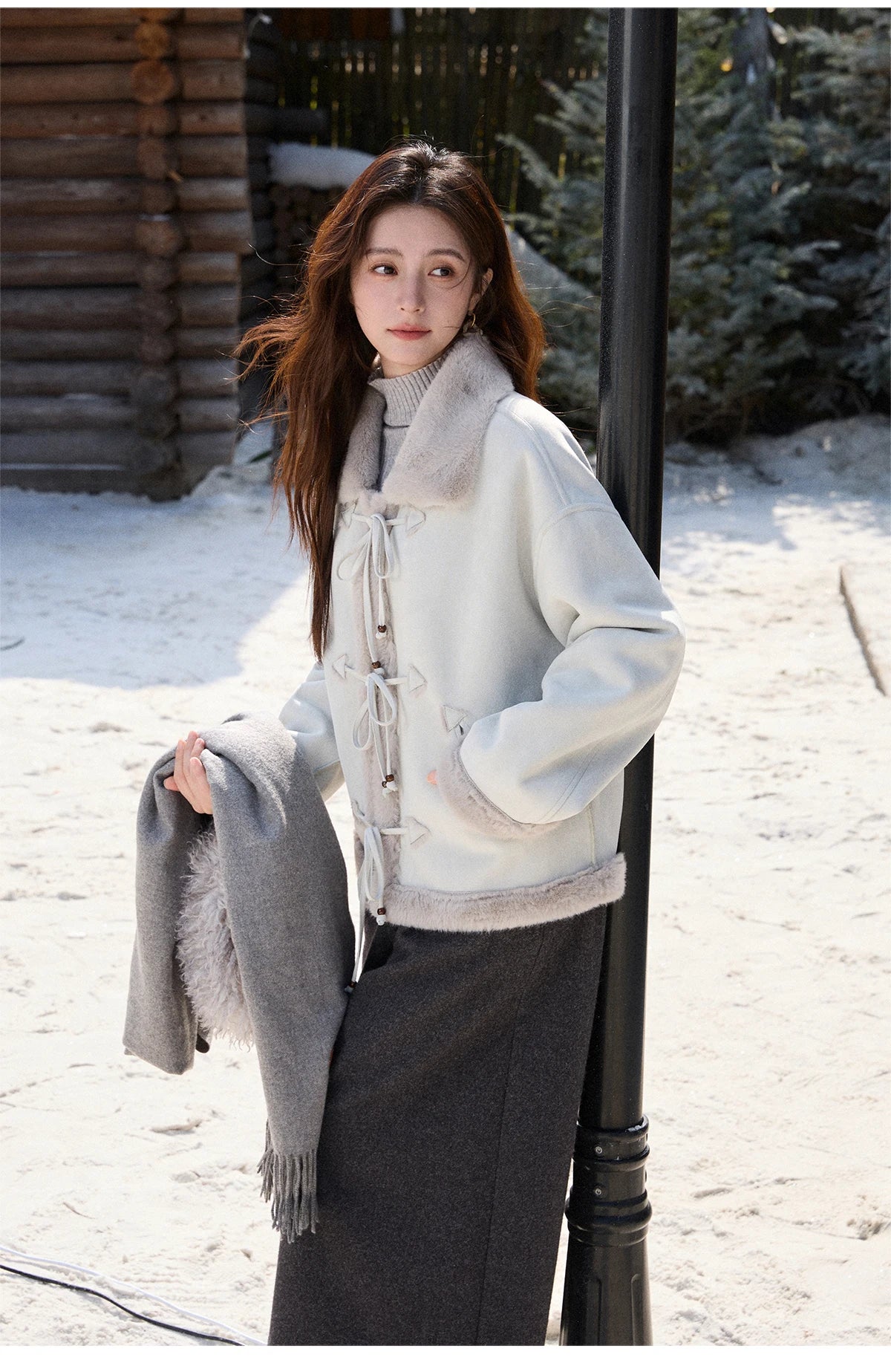 Mishow Suede Imitation Mink Fur Lace-Up Coat MXE90W0921