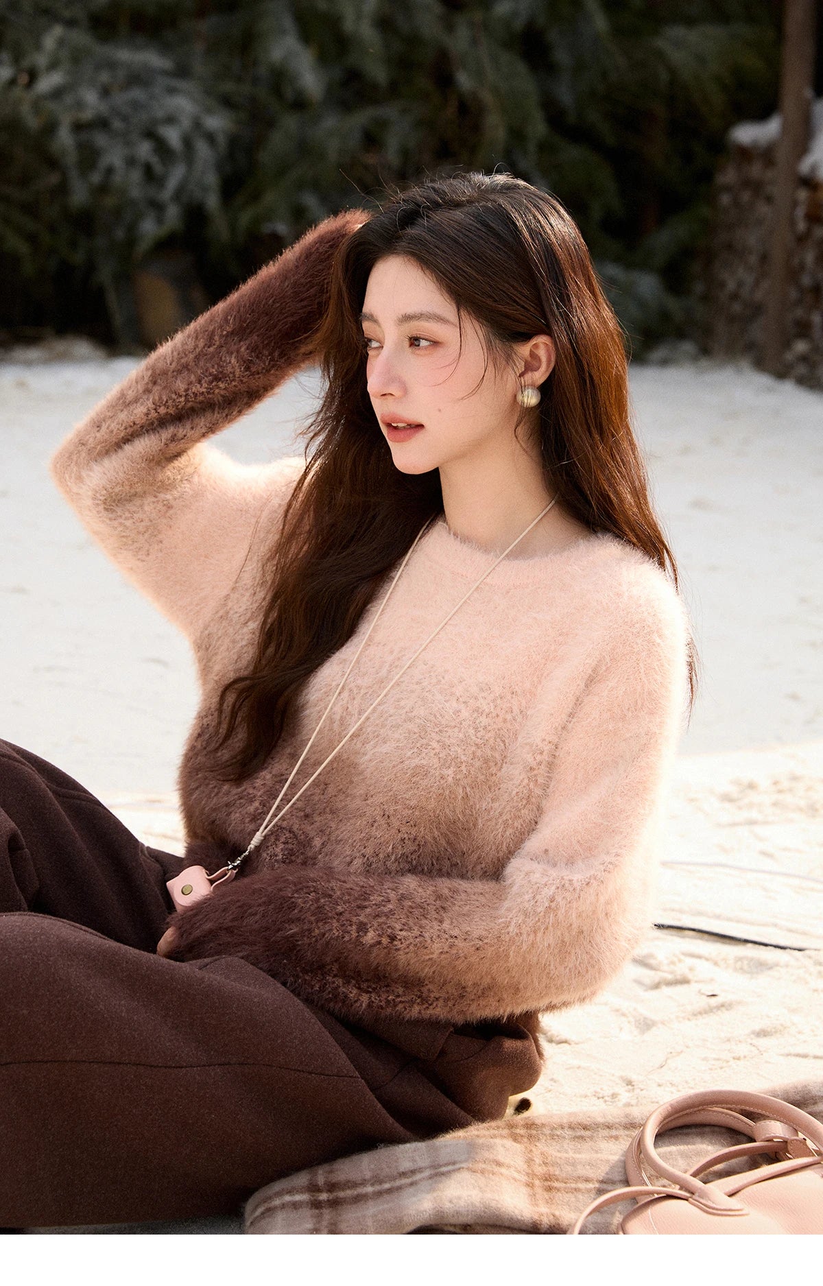 Mishow Gradient Faux Mink Plush Round Neck Sweater MXE92Z2850