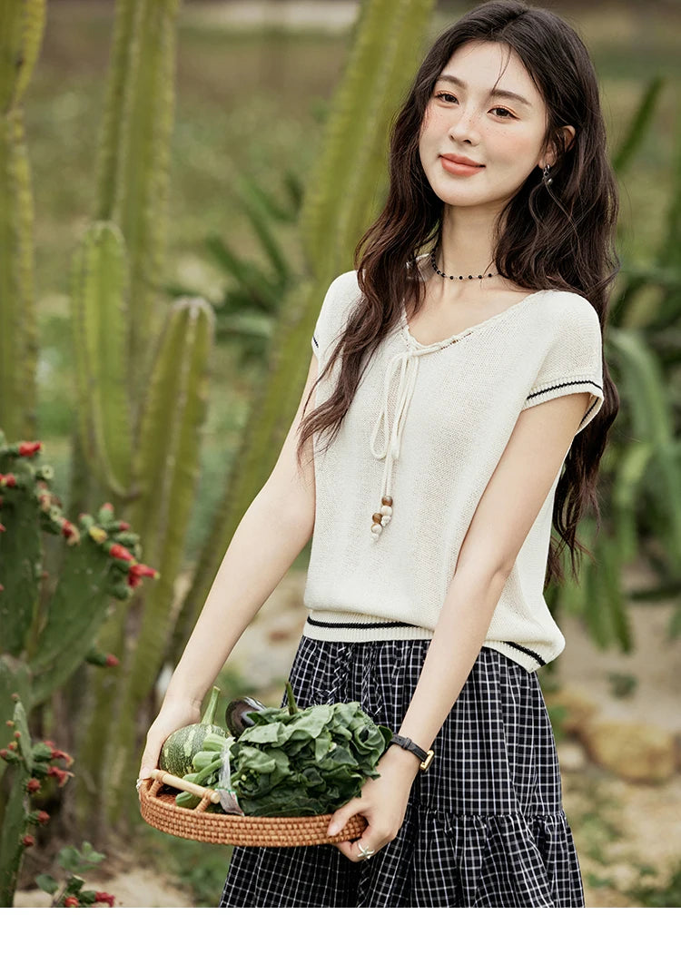 Mishow Office Lady V-Neck Bead Design Pullover MXE33Z1227