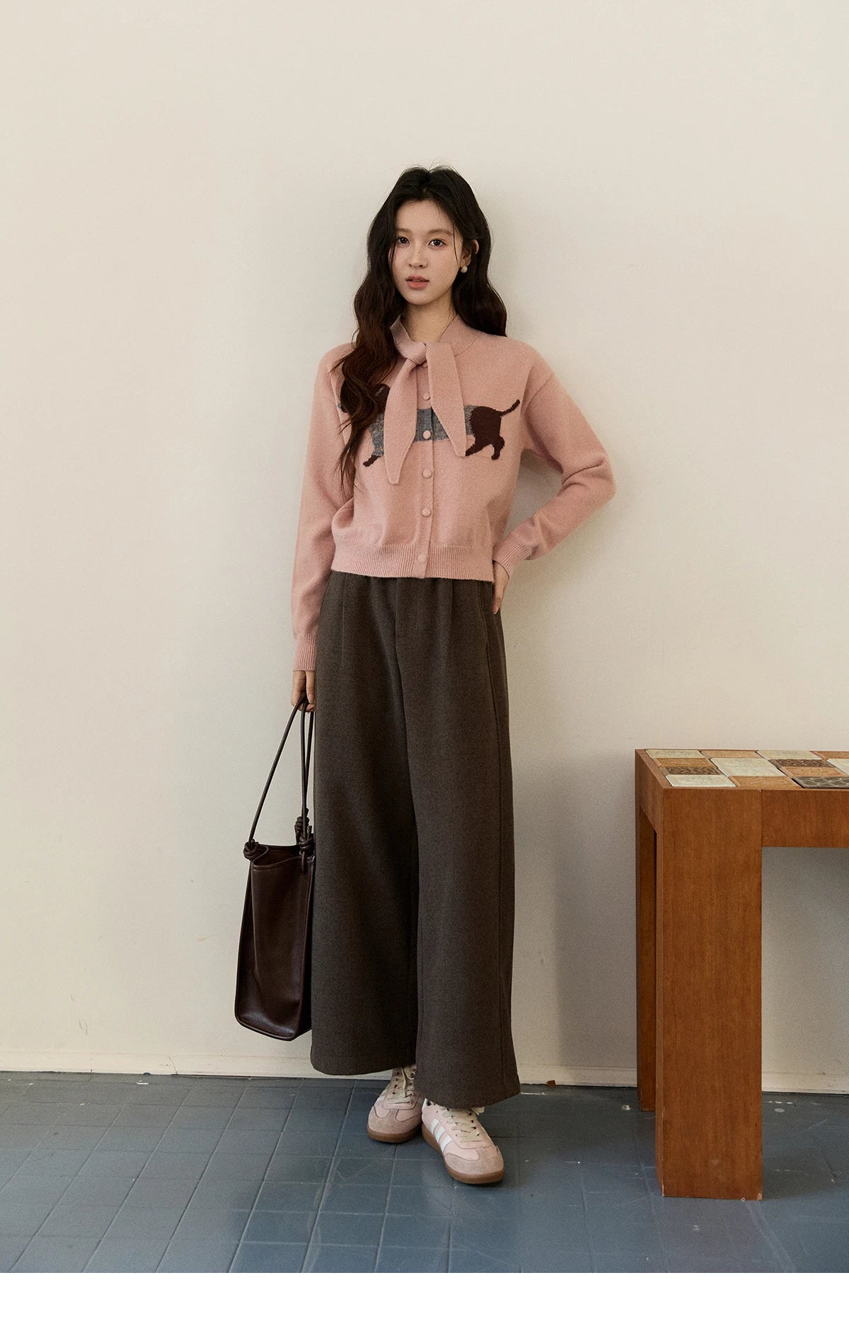 Mishow Pink Dachshund Pattern Bow Collar Cardigan MXE94Z2997