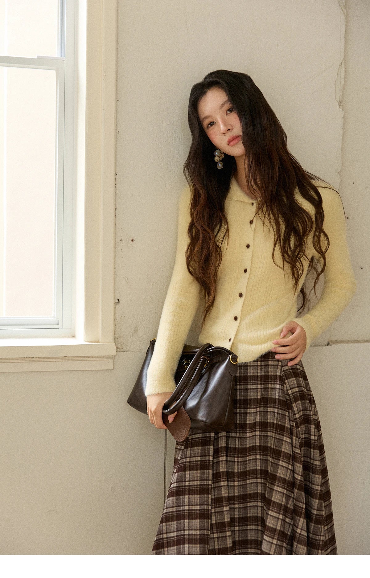 Mishow Yellow Imitation Mink Fur Turn-Down Cardigan MXE89Z2671
