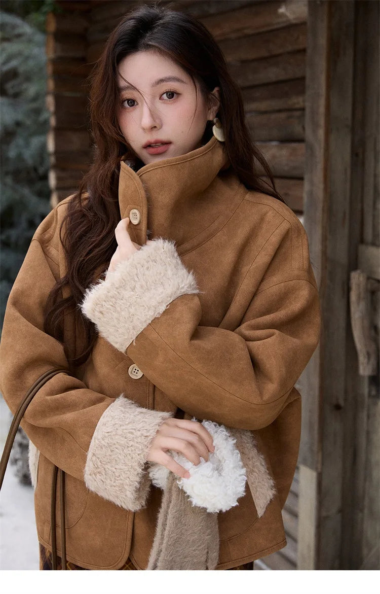 MISHOW Double Sided Lamb Wool Coat Lapel Pockets MXE91W1015
