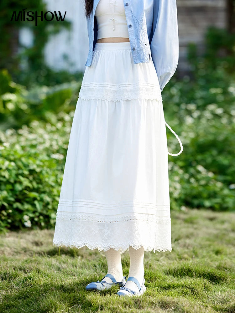 MISHOW French Hollow Lace Skirt 100% Cotton A-Line MXE12B0643