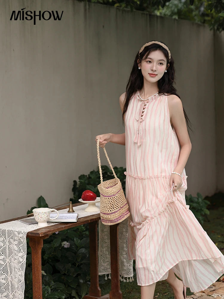 Mishow French Hanging Neck Striped Camisole Dress MXD30L1951