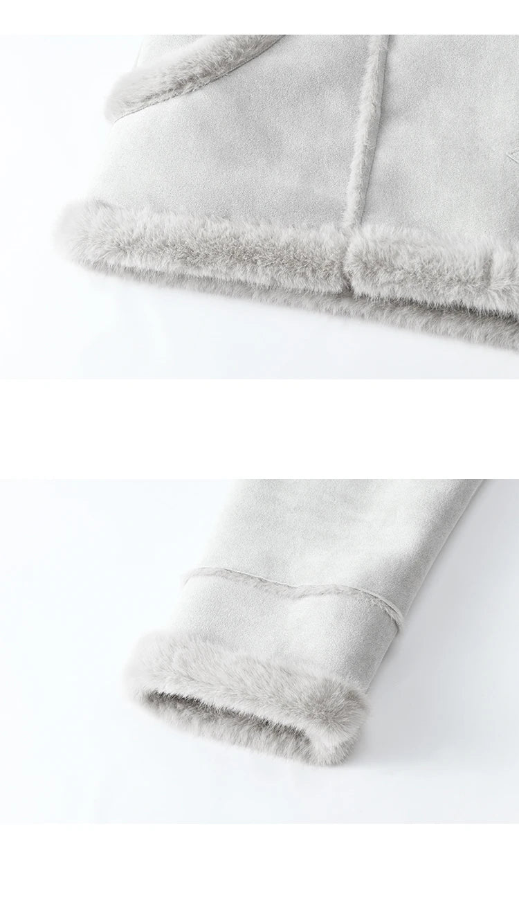 Mishow Suede Plush Fur Collar Jacket with Bag MXD57W0737