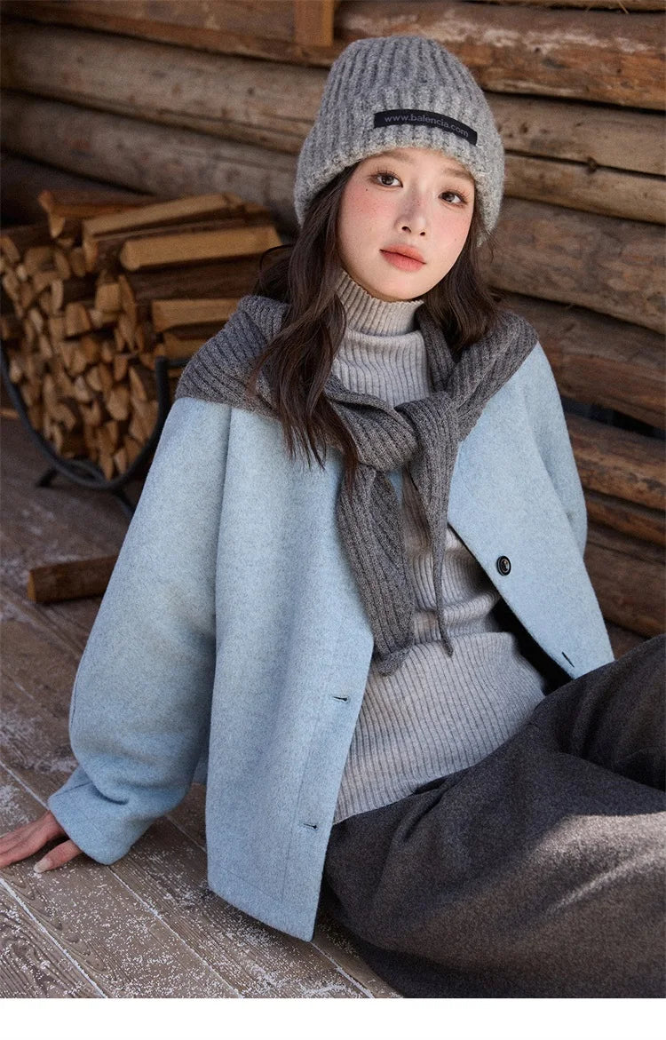 Mishow Blue Wool Coat with Shawl MXE87W0943