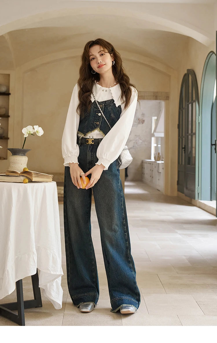 Mishow American Retro Wide Leg Jeans with Tassel Hem MXD12K0538
