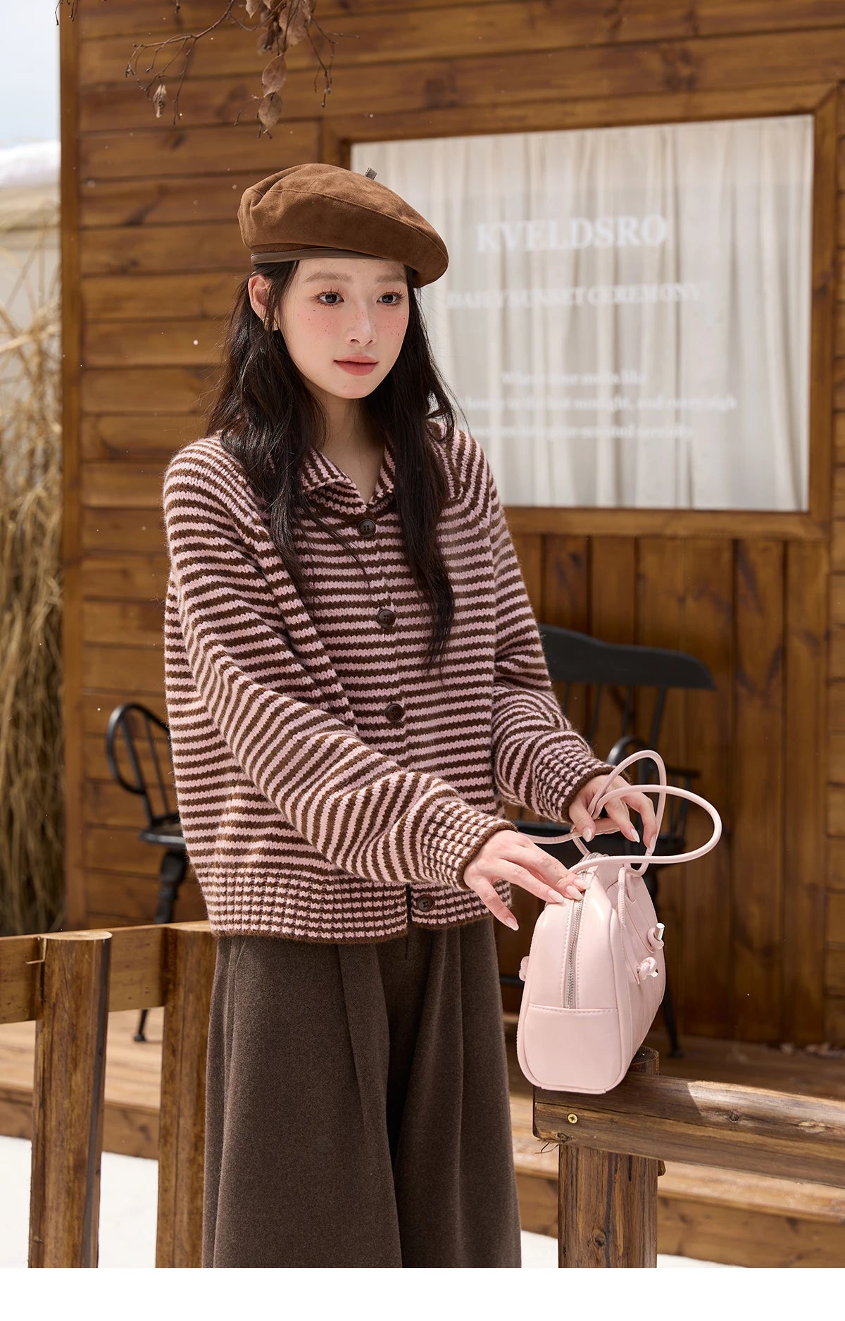 Mishow Striped Stand Collar Raglan Cardigan MXE88Z2690
