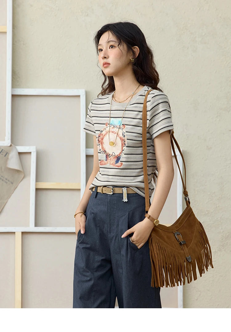 Mishow Striped Pufferfish Print Cotton Tee MXE32T0538