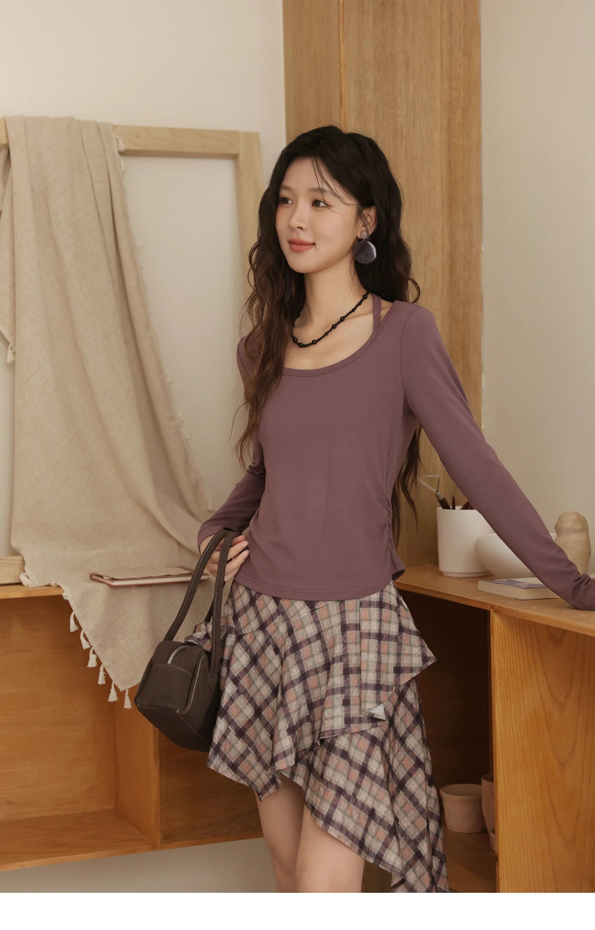 Mishow Purple Plaid Irregular Ruffle Hem Skirt MXE42B2395